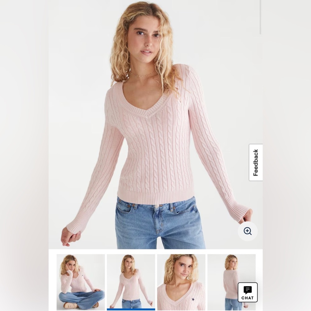 Aeropostale Pink V-Neck Cable Knit Sweater XS